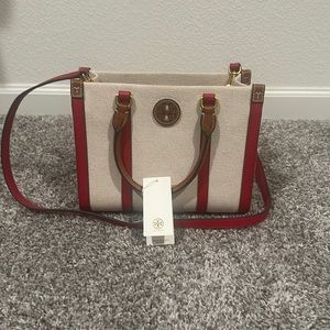 Tory Burch Blake Canvas Small Tote Bag
Natural Tory Red